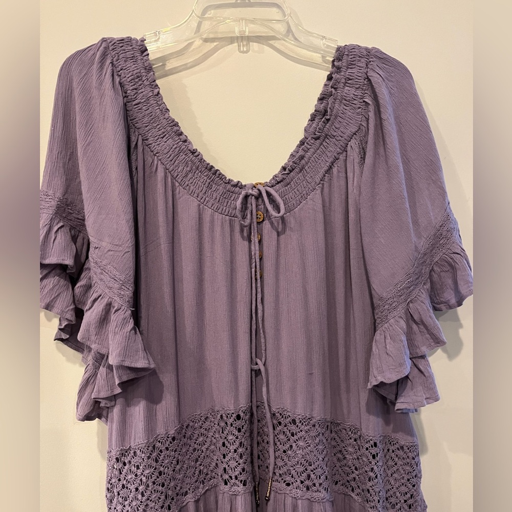Free People Dream On Crochet Lace Maxi Dress Petrified Wood Gray Purple - Picture 5 of 14